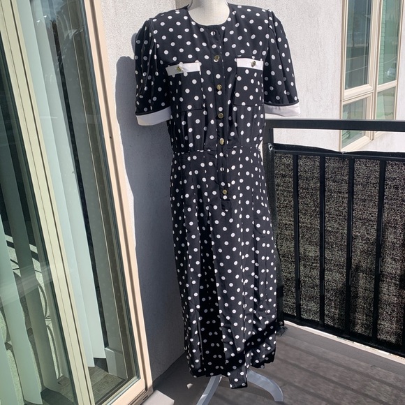 Vintage Richard warren polka dot silk midi dress 8 - Picture 1 of 4